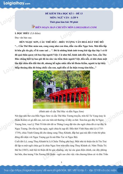 Đề thi học kì 1 Văn 9 - Đề số 13